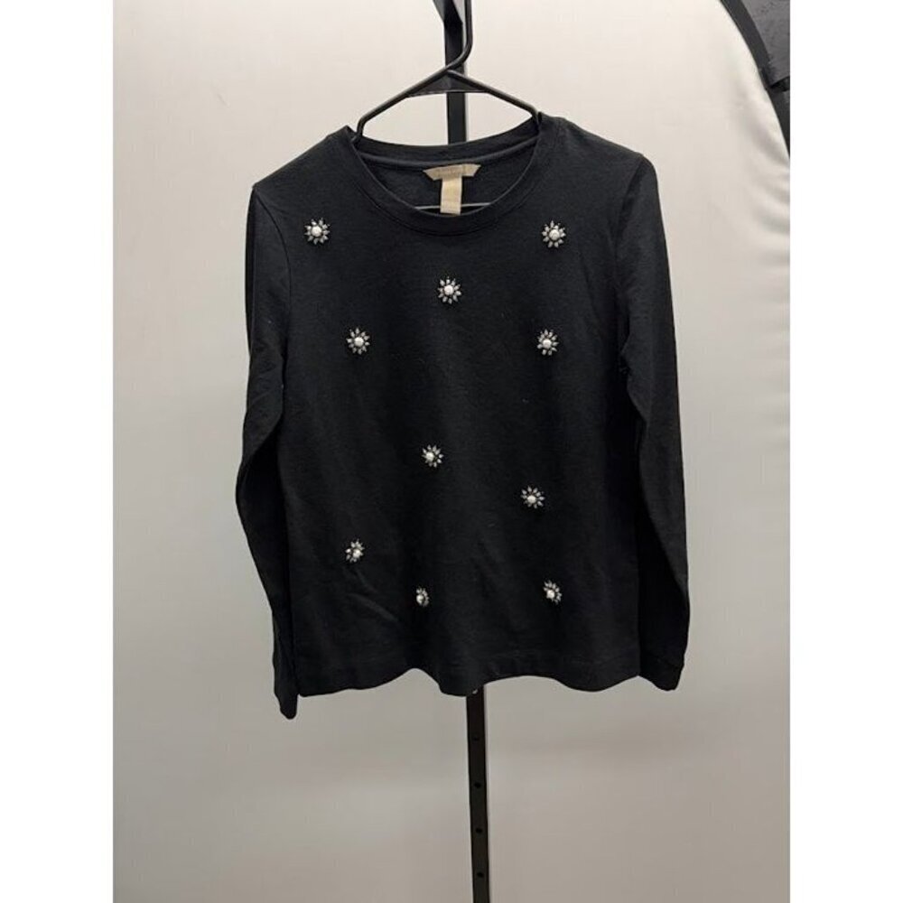 Banana Republic Black Embellished Crewneck Sweater